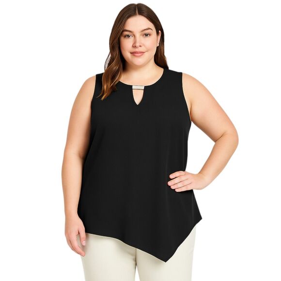 Sami & Jo Plus Size 2X Black Sheer Blouse Sleeveless Asymmetrical Hem Office - Picture 1 of 15